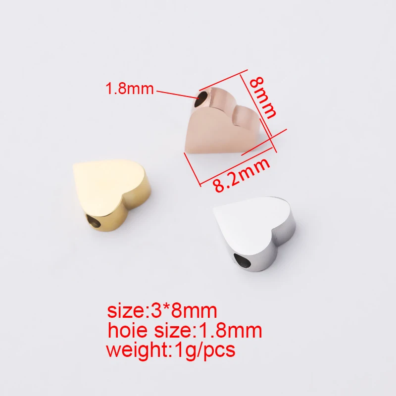 Fnixtar Spiegel Poliert Edelstahl 1,8mm Kleine Loch Liebe Herz Charme Perlen Für Frauen DIY Schmuck Geschenk 3*8mm 20 teile/los – Detail 7