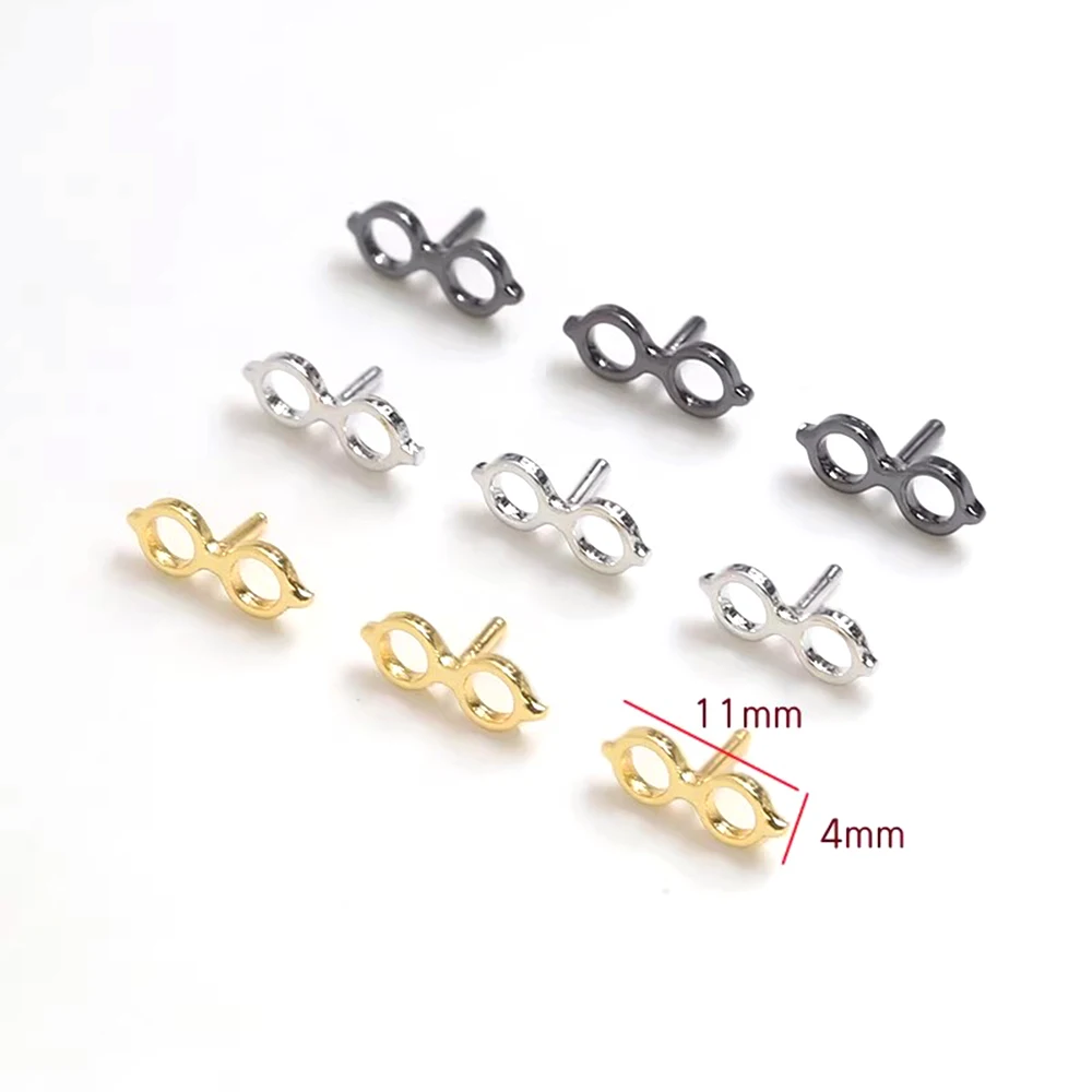 6 Pieces Copper Plated with Genuine Gold Mini Eyeglass Frame Pin DIY Fashion Jewelry Making Baroque Doll Accessories Materials