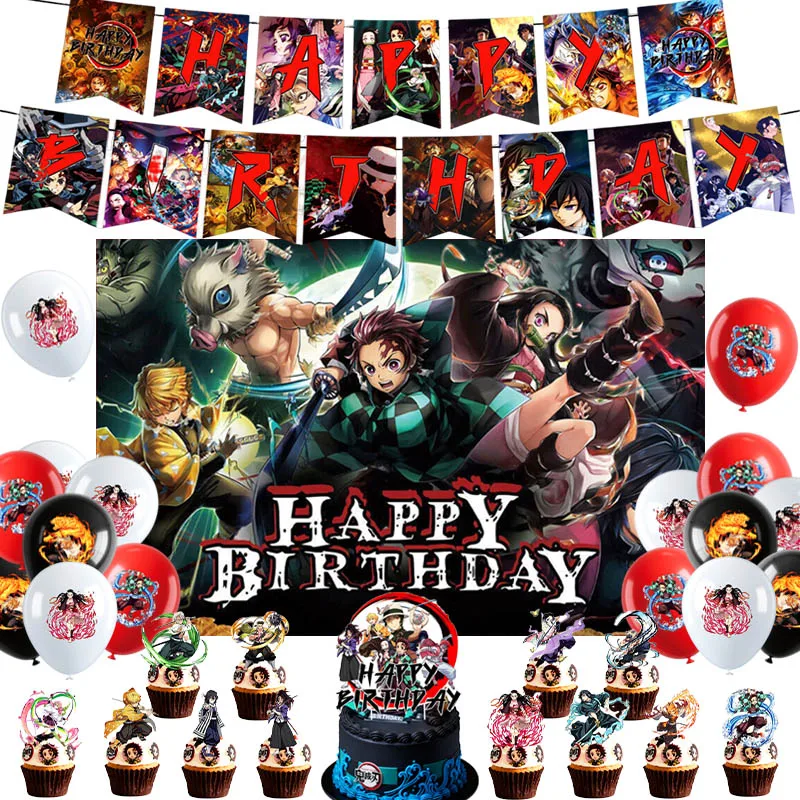 Décoration d'anniversaire Demon Slayer, ensemble de vaisselle Kamado Tanjirou, fond de ballons, cadeaux pour garçons, fournitures de fête prénatale