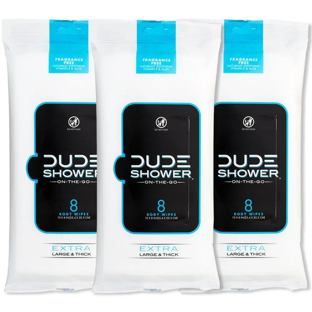 

Extra-Large Thick Travel Shower Wipes - 3 Packs, 24 Count, Enriched with Vitamin E