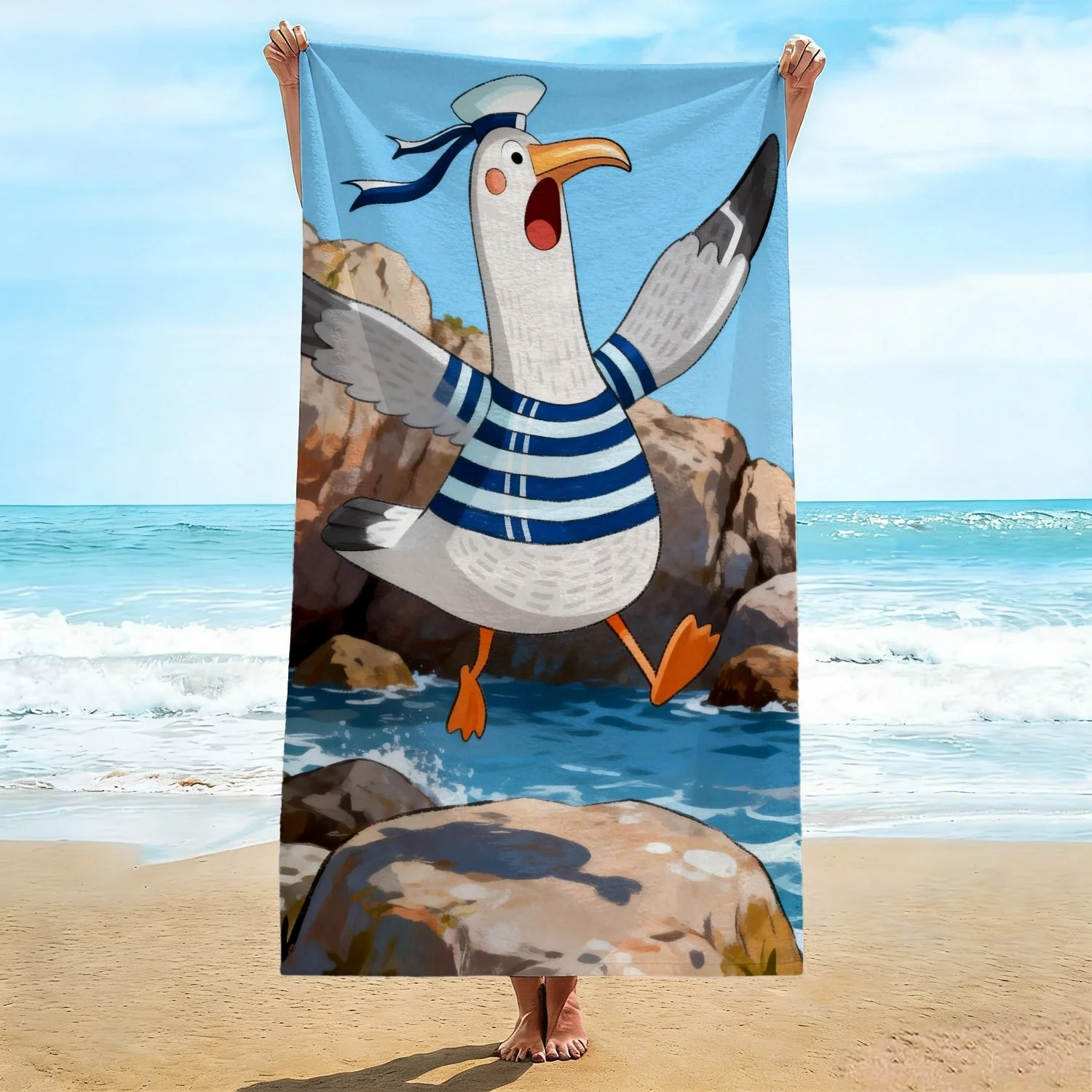 

Пляжное полотенце с изображением морской чайки, забавное банное полотенце с рисунком птицы на скале, пляжное одеяло в морском стиле для отпуска, для детей и взрослых