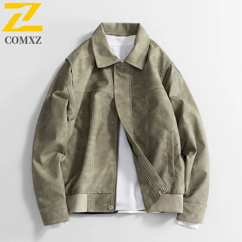 

Men Casual Leather Jacket Spring Autumn Trend Versatile Windproof Breathable Lapel Jacket Outdoor Street Commuting Leather Coat