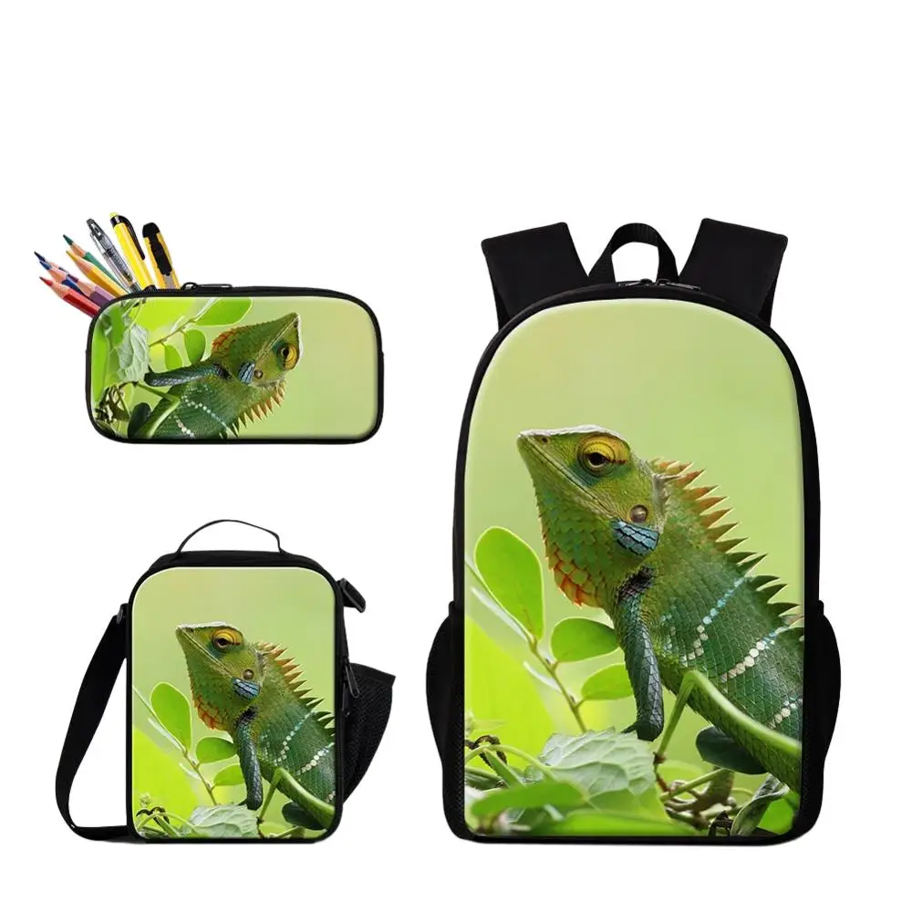 3 PCS Pencil Case School Bags Set Picnic Food Cooler Lizard Animal Printing Schoolbag Boys Fashion Bagpack Children Custom Bolsa