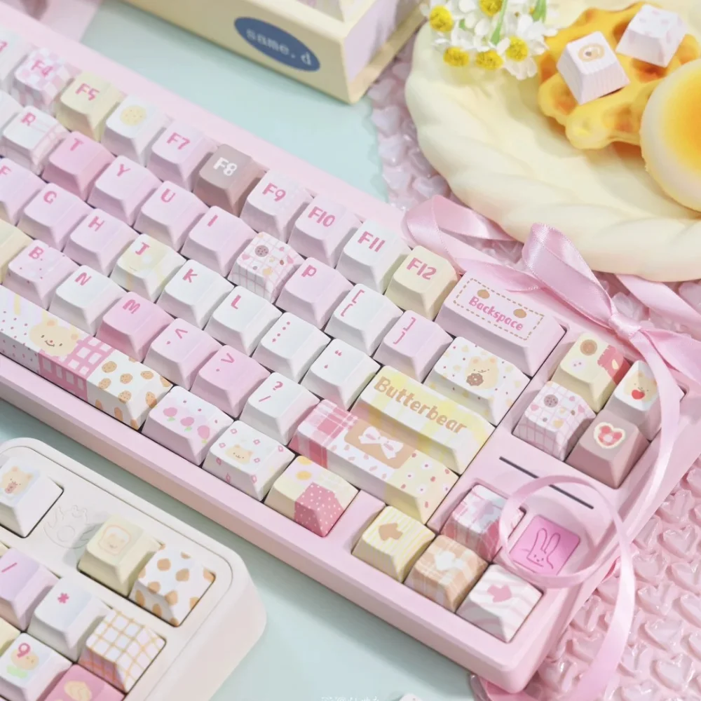 Imagem -01 - Bonito Butter Bear Keycap Cherry Perfil Pbt Keycaps para Teclado Mecânico Faça Você Mesmo Rosa Luz Amarela Pintados à Mão Estilo Key Caps bonito butter bear keycap cherry perfil pbt keycaps para teclado mecanico faca voce mesmo rosa luz amarela pintados a mao estilo key caps 01