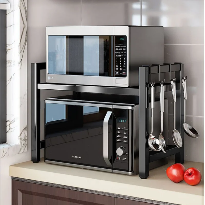 Scalable microwave oven rack kitchen storage rack adjustable and detachable metal bracket double layer storage rack