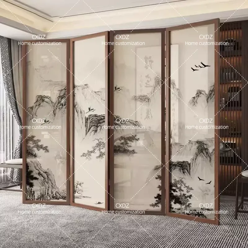 New Chinese Style Solid Wood Screen Partition for Living Room Hotel Tea House Office Restaurant High End Simple Mobile