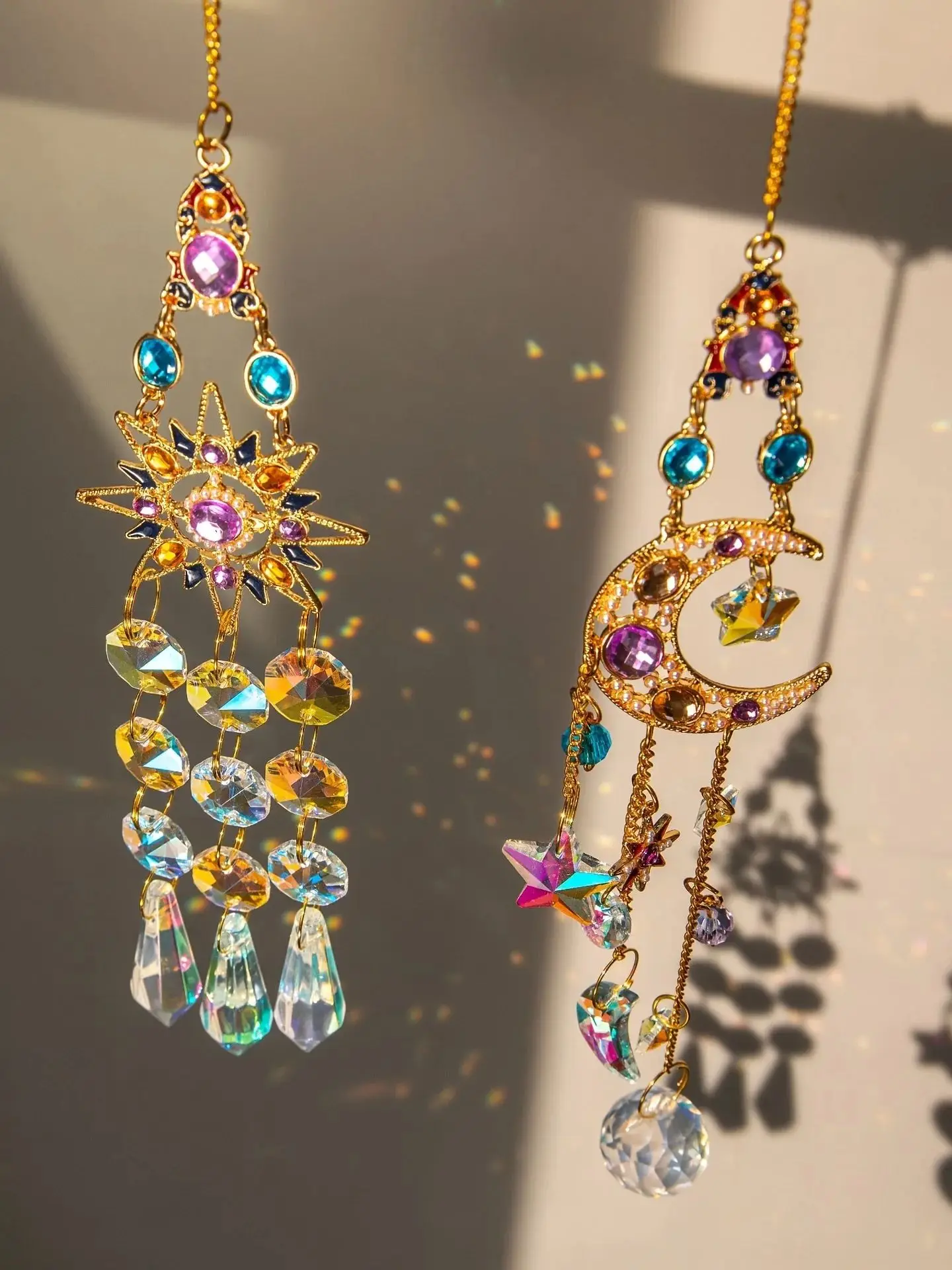 1pc Suncatcher met kristallen, kleurrijke kristallen zon maan Suncatcher venster hangend voor tuin tuin patio buiten decor