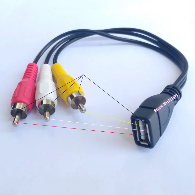 USB para 3 Rca Cabo Masculino, Adaptador de Linha, USB macho, fêmea para RCA, USB 2.0