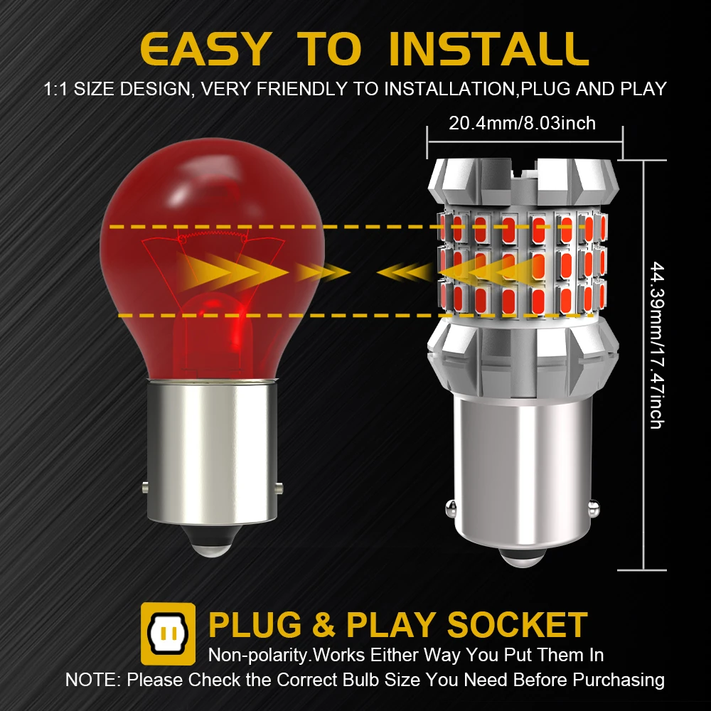 BMTxms 2pcs 1156 BA15S P21W BAU15S PY21W 7440 W21W P21/5W 1157 BAY15D 7443 3157 CanBus Red LED Stop Bulb Brake Light DRL for Car