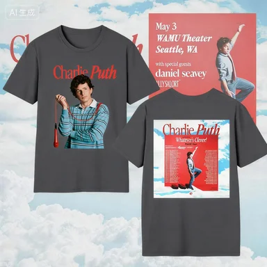 2026 Charlie Puth World Touring Event Pure Cotton T-Shirt - Essential for Fan Support. Comfortable and Breathable. in Y2K Style.