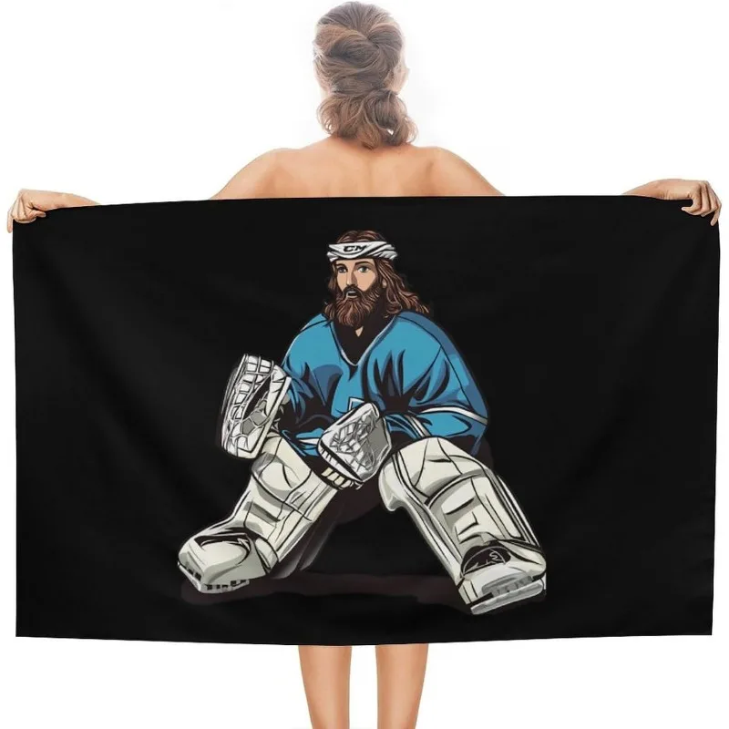 

Hockey Goalie Themed Beach Towel, Quick-Dry, Lightweight & Absorbent, Suitable for Sports, Yoga, Gym, Pool, and Travel, 27.5x55