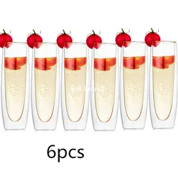 6Pcs 이중 벽 유리 컵 샴페인 안경 세트 Stemless 스파클링 와인 안경 결혼식을위한 투명 와인 플루트