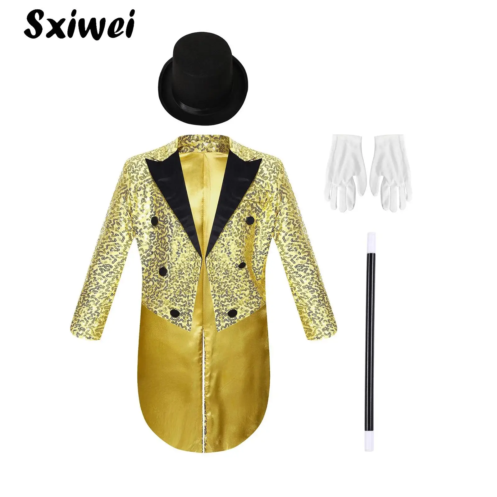 

Kids Boys Sequins Tailcoat Jacket Gentleman Suit Magic Circus Shows Birthday Wedding Party Blazer Tuxedo Coat Jazz Performance