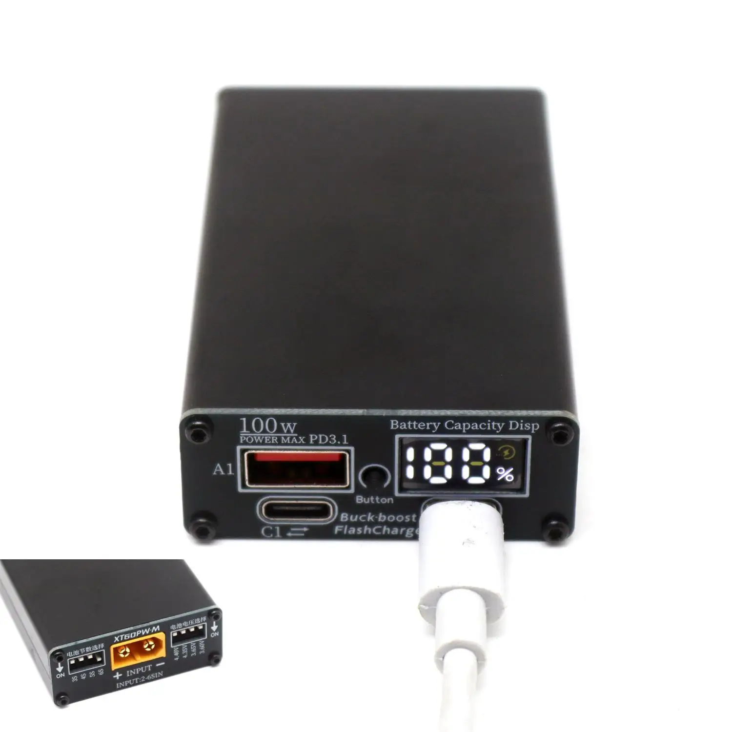 2S ~ 6S PD3.1 100W Buck-Boost سريع الشحن LED القدرة عرض شاحن ثنائي الاتجاه 7.4V 12V 3S 4S ليون Lifepo4 بطارية BMS