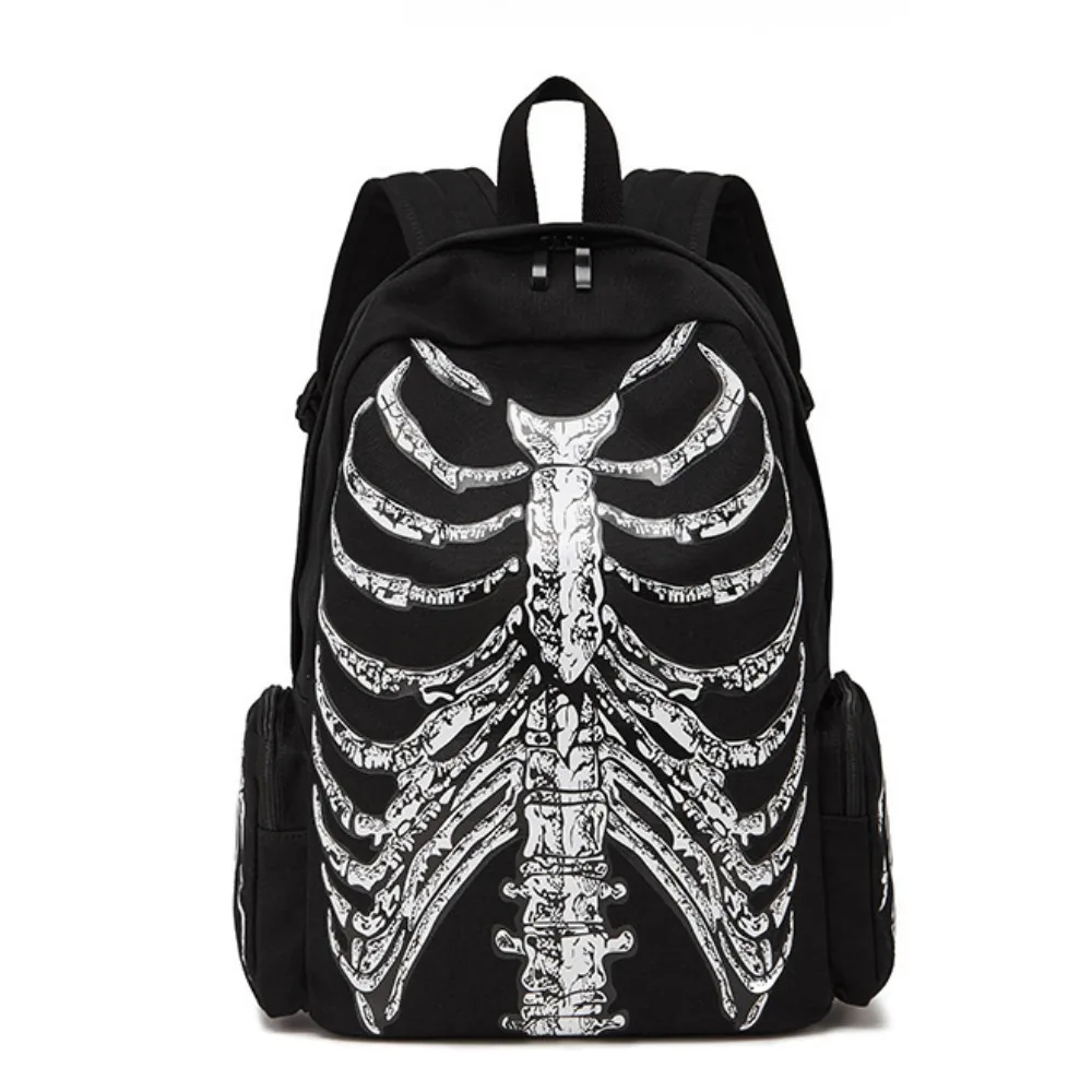 

New Skeleton Backpack Halloween Personality Fashion Trends Dark Style Print Cool Handsome Breathable Large Capacity Backpacks