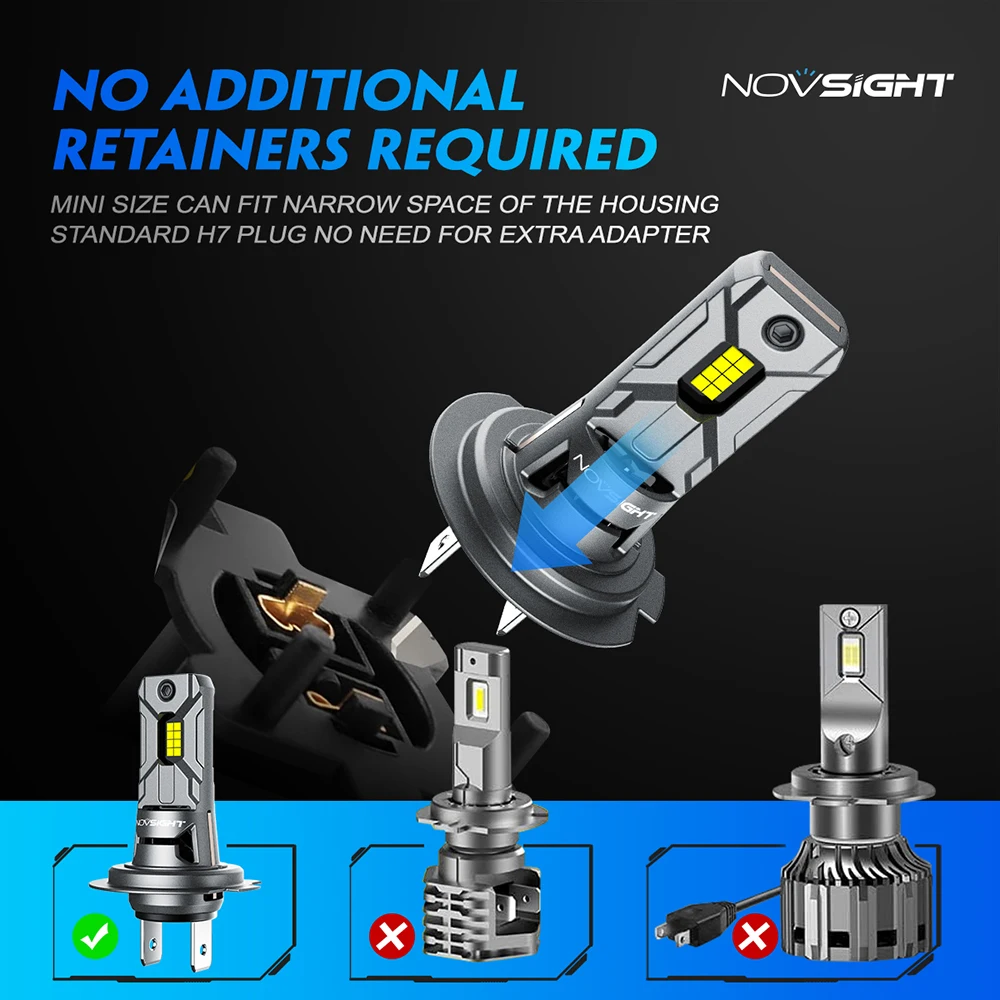مصباح أمامي نوفسايت N64 H7 LED للسيارة 6500K 6000LM 60 واط 12 فولت LED أضواء علوية للسيارات مصابيح الضباب