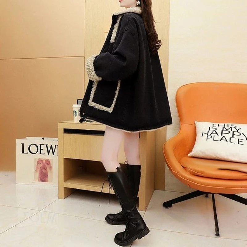 

Fleece Thickened Denim Jacket Women's New Autumn and Winter Wear Versatile Lazy Cotton-padded Coat