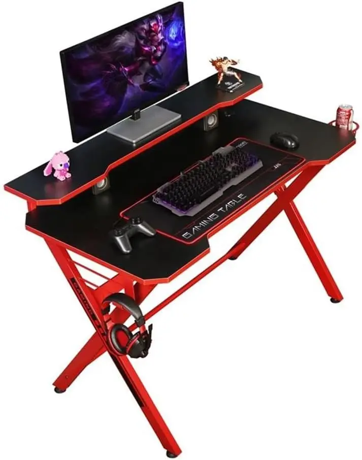 Large Gamer Desk Red X Shaped 48