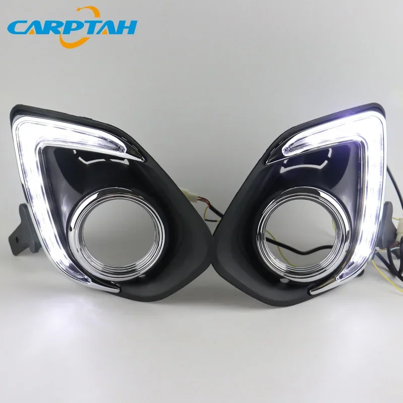 Car LED DRL Daylights For Mitsubishi ASX RVR 2013 - 2015 Yellow Turn Signal Daytime Running Headlamps Auto Driving Lamp Foglamps