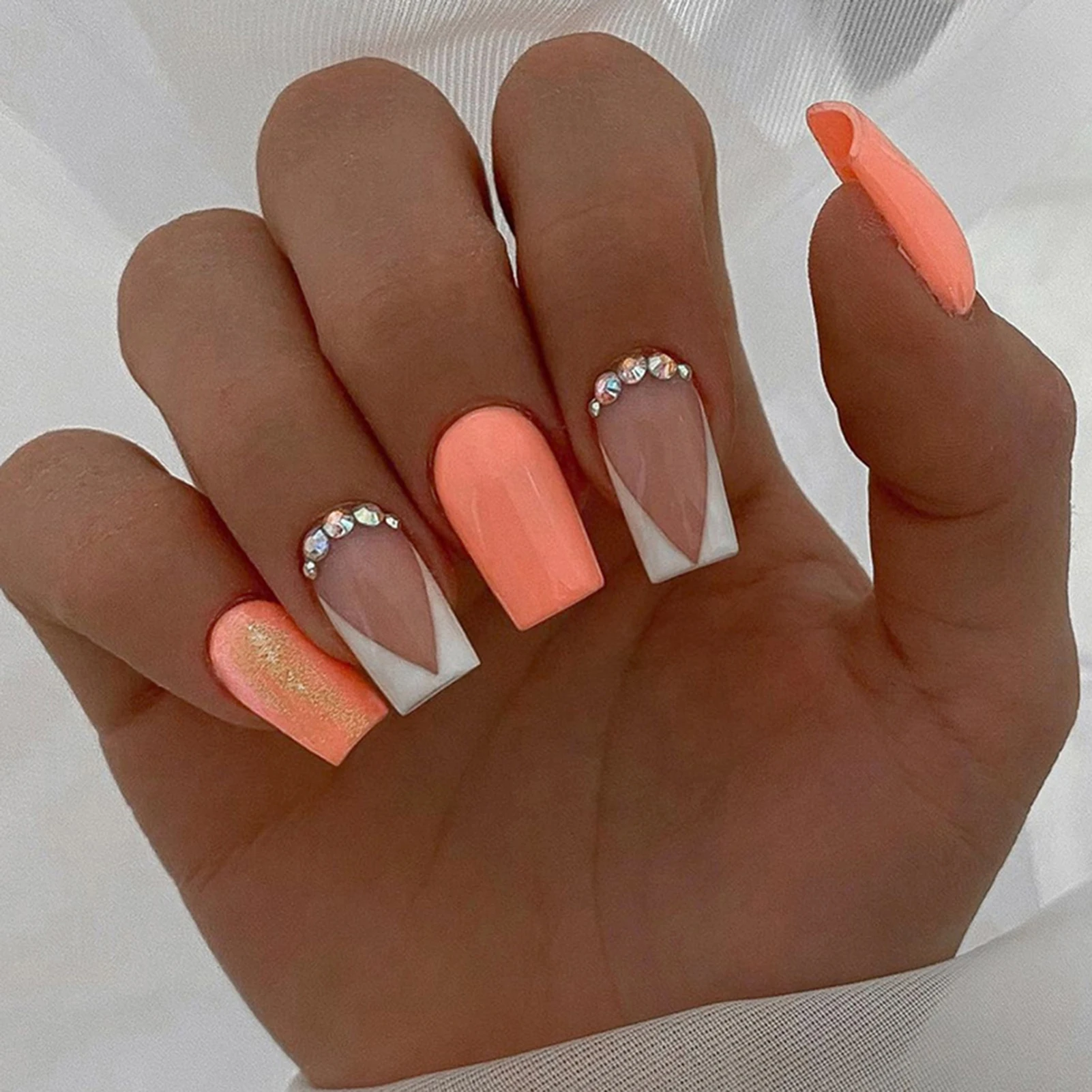 Fluorescent Orange Mid-length Fake Nails Ultra-flexible Long Lasting Fake Nails for Shopping Traveling Dating