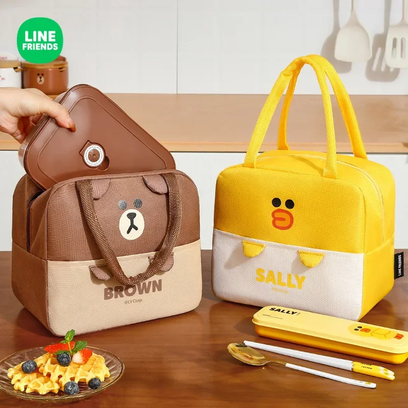 LINE FRIENDS Brown Sally Cute Insulated Portable Lunch Bag Office Worker Thickened Aluminum Foil Cartoon Lunch Box Handbag Gift