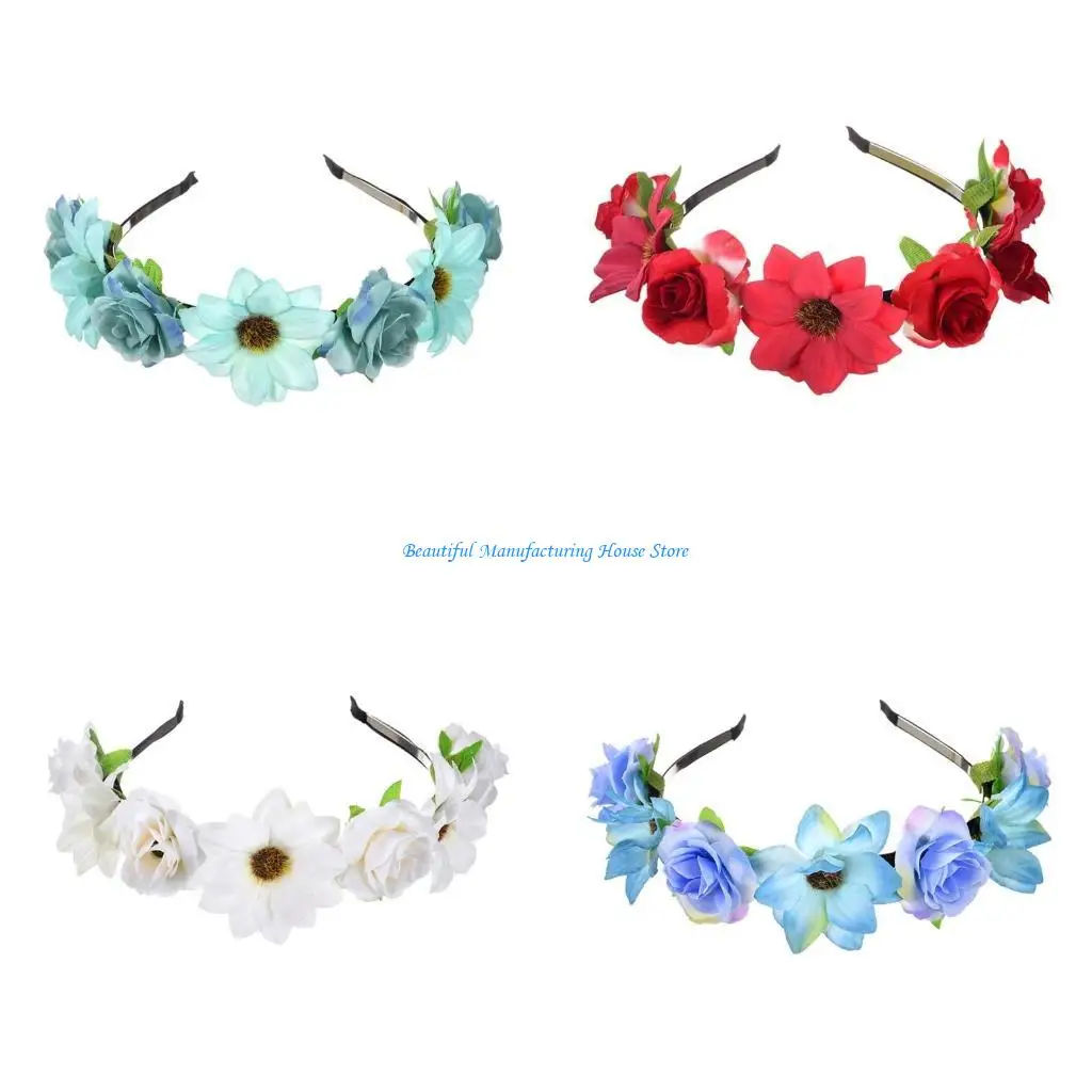 E56A Handmade Fabric Flower Hairhoop Head Accessories for Women and Kids Party Props