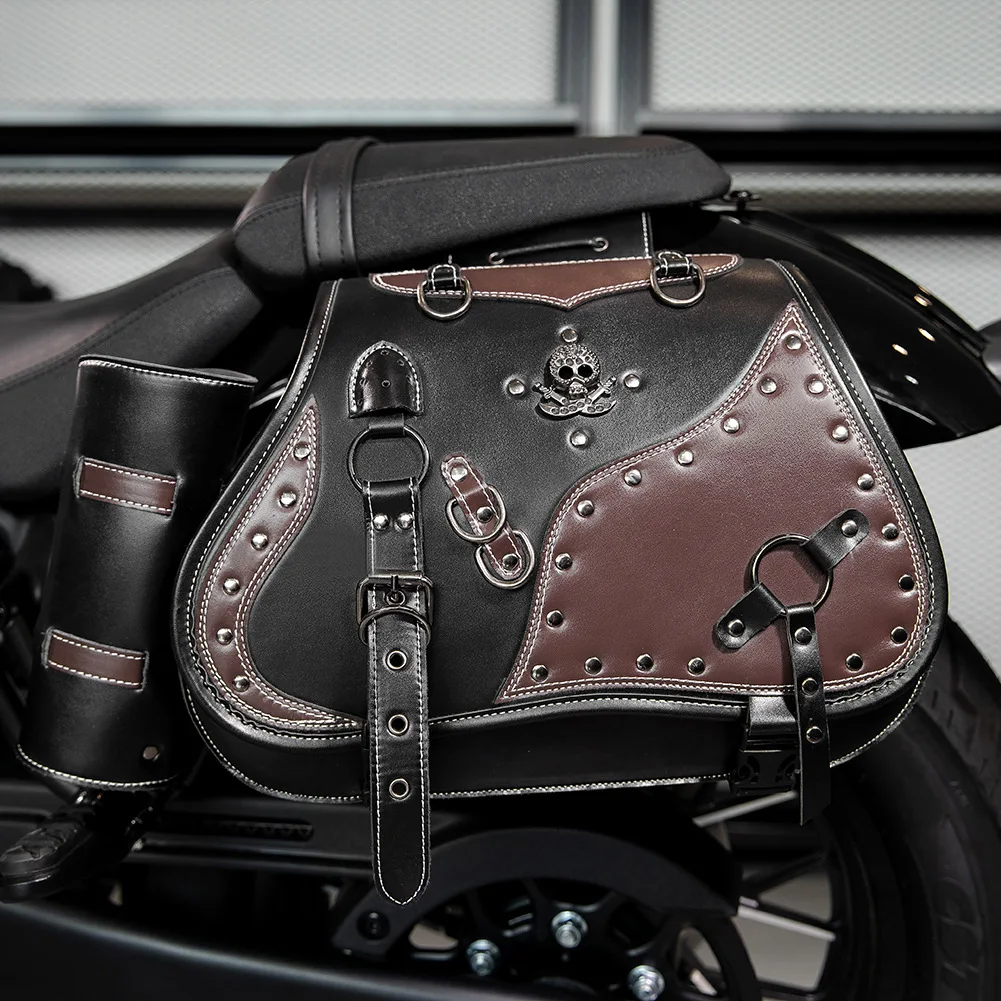 Retro Fashion Motorcycle Saddle Bags Pouch Storage Case Side Luggage Tank Suitcase PU Leather Bags Motorbike Accessories