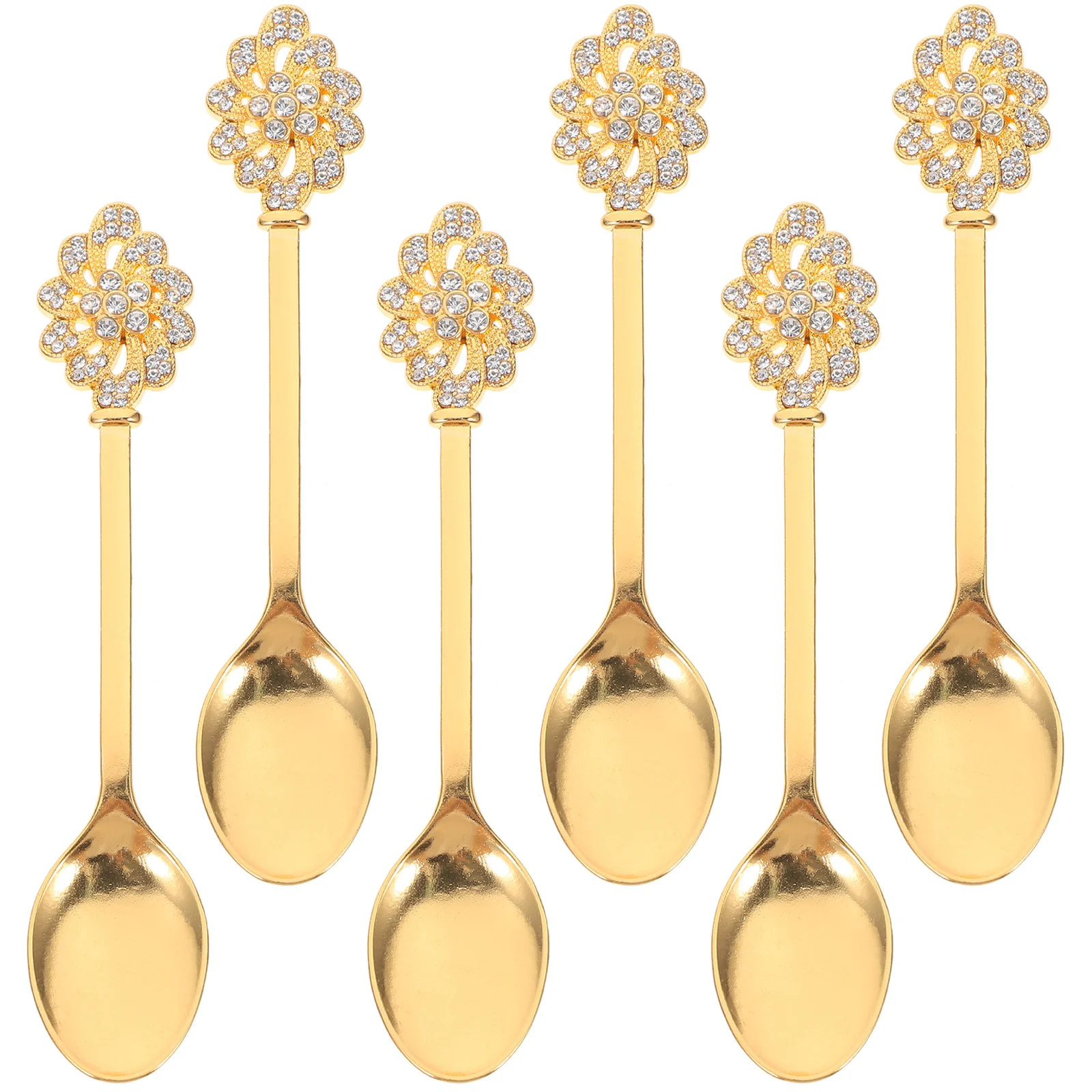 

Vintage Rhinestone Dessert Spoon Zinc Alloy Portable Metal Spoon Long Handle Ergonomic Stirring Scoop for Ice Cream Coffee