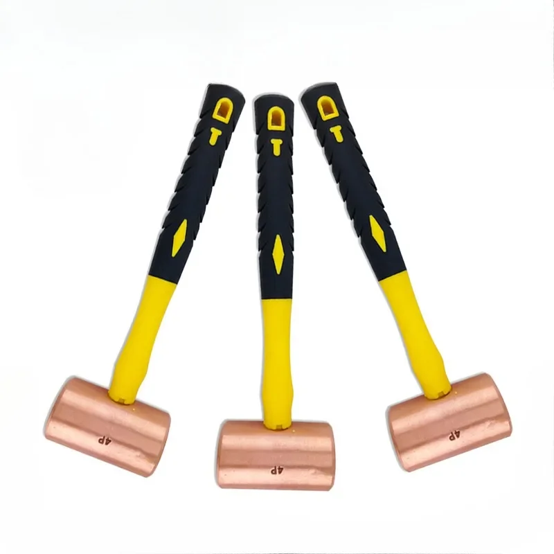 Copper Hammer Cylindrical Pure Copper No Spark Round Head Hammer Rubber Handle Anti-slip Multifunction Metalworking Hand Tools