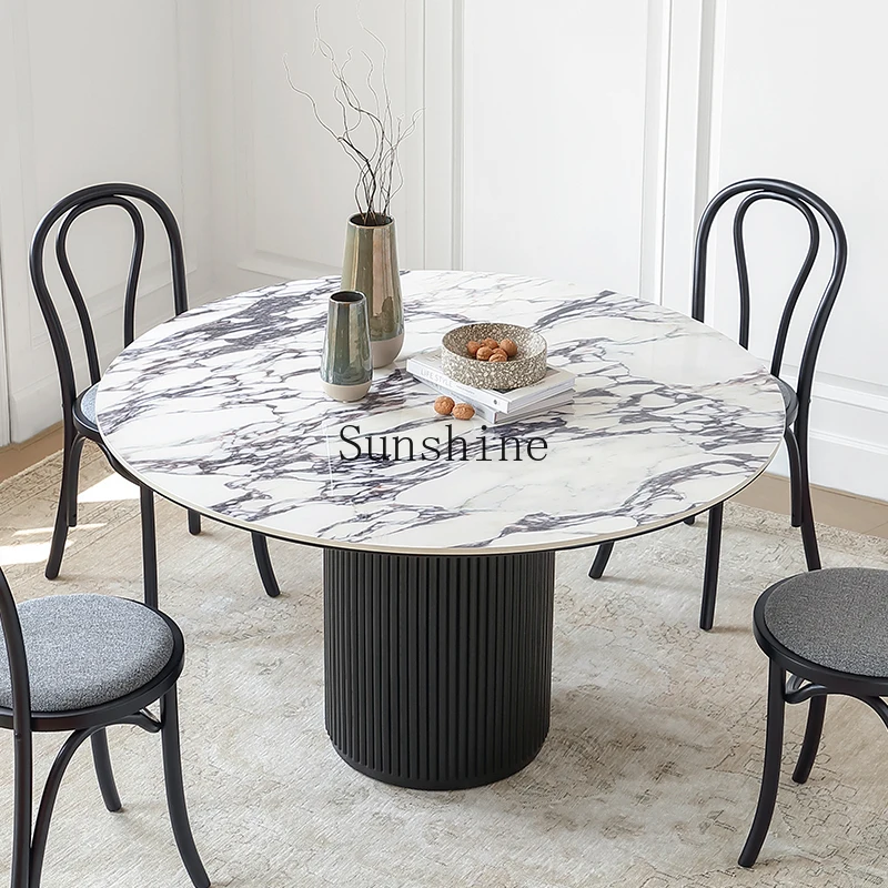 

Retro rock slab round dining table and chair combination