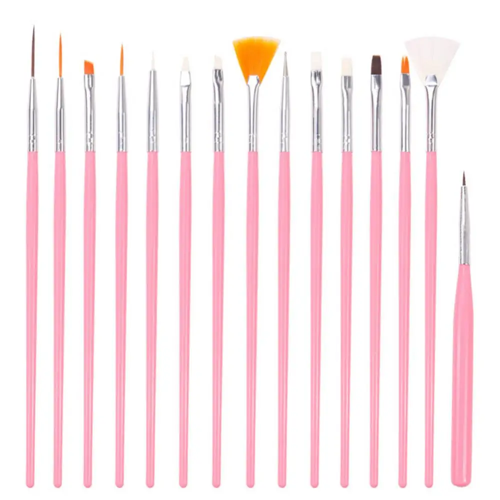 Professional Nail Gel Nail Art 15Pc 15 Sizes Brushes Acrylic Brush tool Pens Wooden Handle Dotting Drawing Paint Brush Set