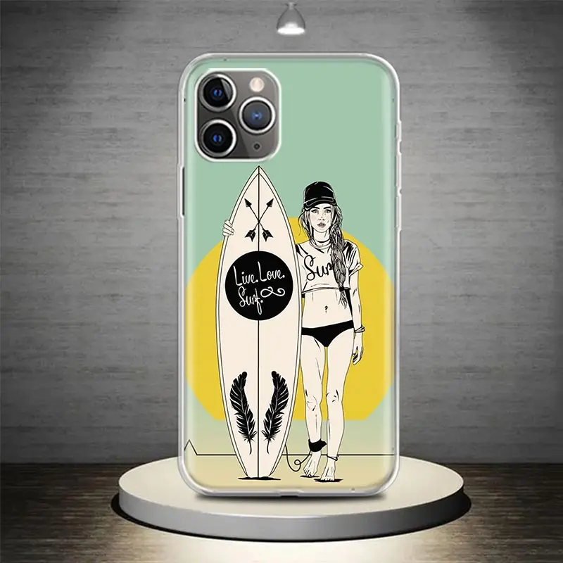 Surf Board Aesthetic Phone Case Cover For iPhone 14 13 Pro 11 15 Art 12 XR X XS Max 7 8 6S Plus SE Soft Pattern Coque Funda