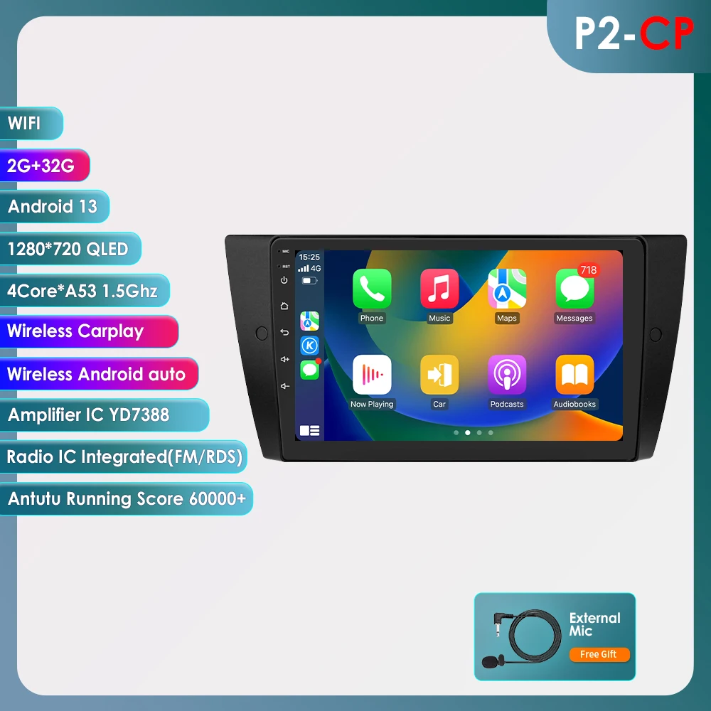4g-lte Carplay ai 9 Zoll 2din Android 12 Autoradio GPS Multimedia für BMW 3er E90 E91 E92 E93 Navigation RDS Stereo GPS DSP