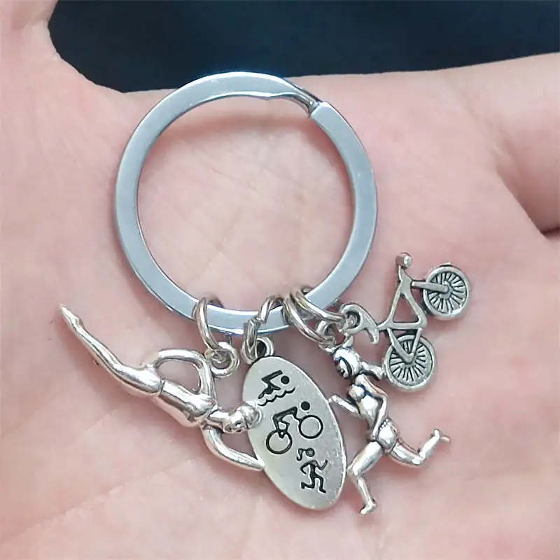 Triathlon Swim Run Bike Rider Runner Swimmer Sports Key Chain ,silver Color, Women Jewelry Man Accessory Pendant Fashion