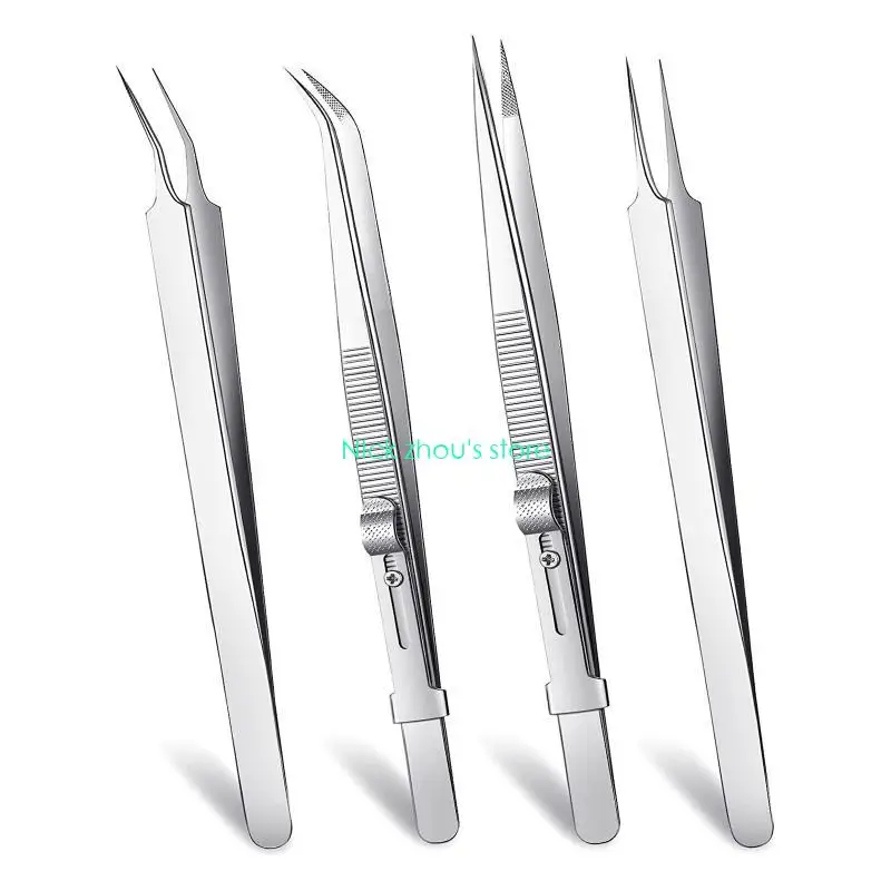 Juego pinzas precisión E15E, 4 Uds., pinzas universitarias, pinzas para manualidades, pinzas curvas, pinzas puntiagudas,