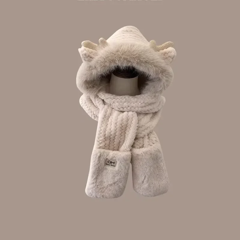 Moda Corna di alce Peluche Cappello Sciarpa Guanti Protezione per le orecchie invernale da donna Addensato Lei Feng Cappello Ciclismo Berretto da sci Antivento