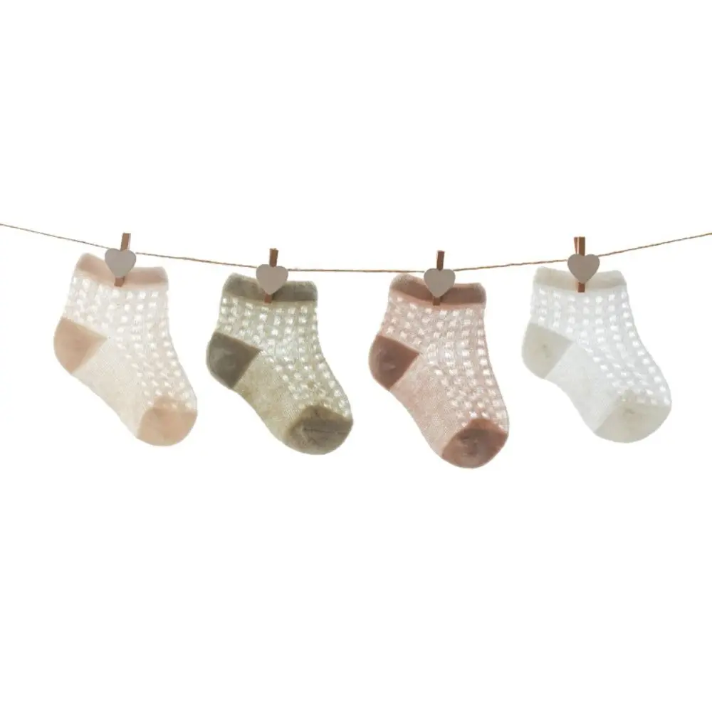 

4Pairs Cute Cotton Baby Ruffle Socks Non-slip Newborn Mesh Tube Socks Infant Hollow Toddle Short Socks Princess