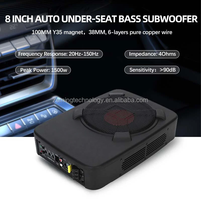 8 Inch 90DB Active Underseat Car Subwoofer 150W High Performance Deep Bass Slim Compact 100mm Y35 Ferrite Magnet Subwoofers