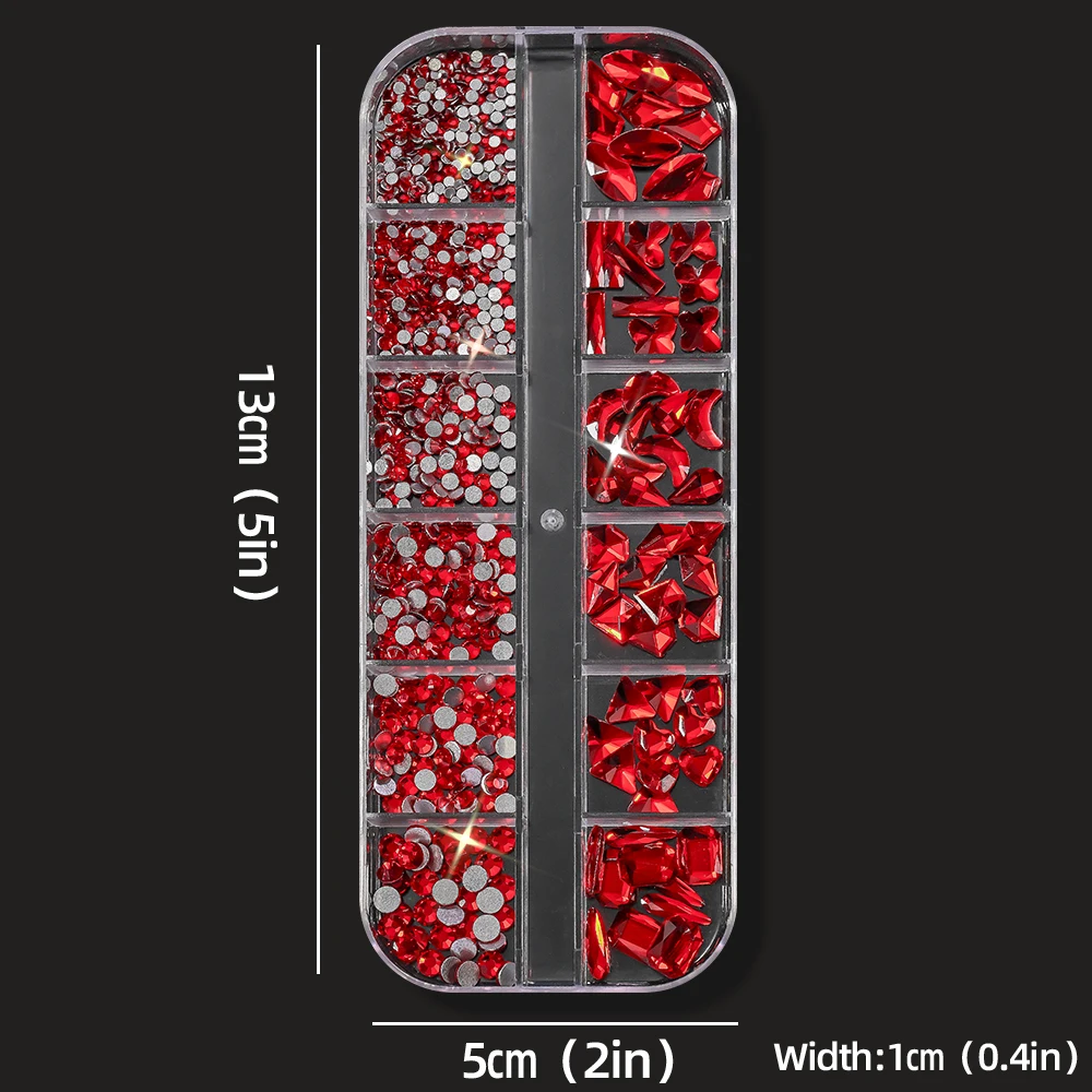 12 griglie 3D rosso forma casuale nail art strass vetro scintillante flatback diamante nail art decorazioni artigianato fai da te manicure gemme