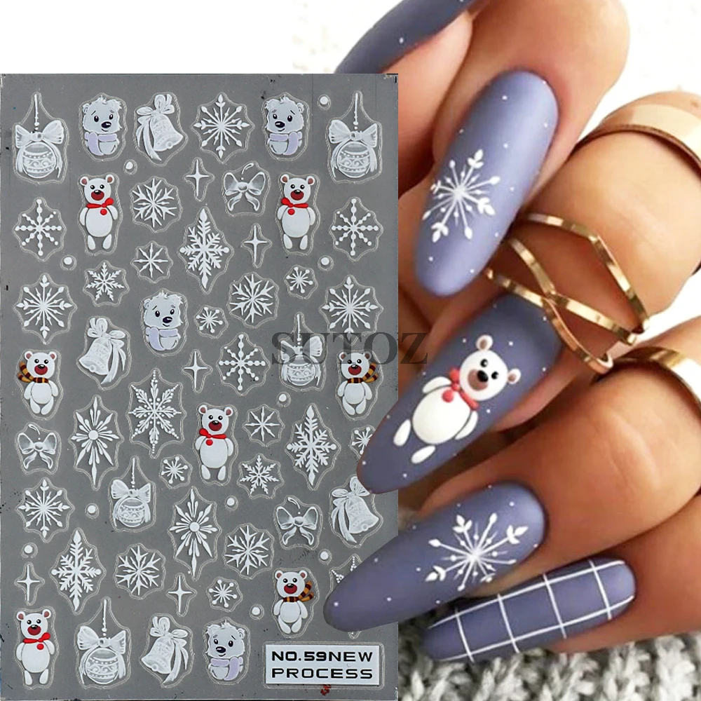 3d Cartoon Santa Claus Nagel Stickers Winter Decoratie Sneeuwvlokken Ijsbeer Hert Nagel Sliders Kerst Manicure Stickers NTNO-61