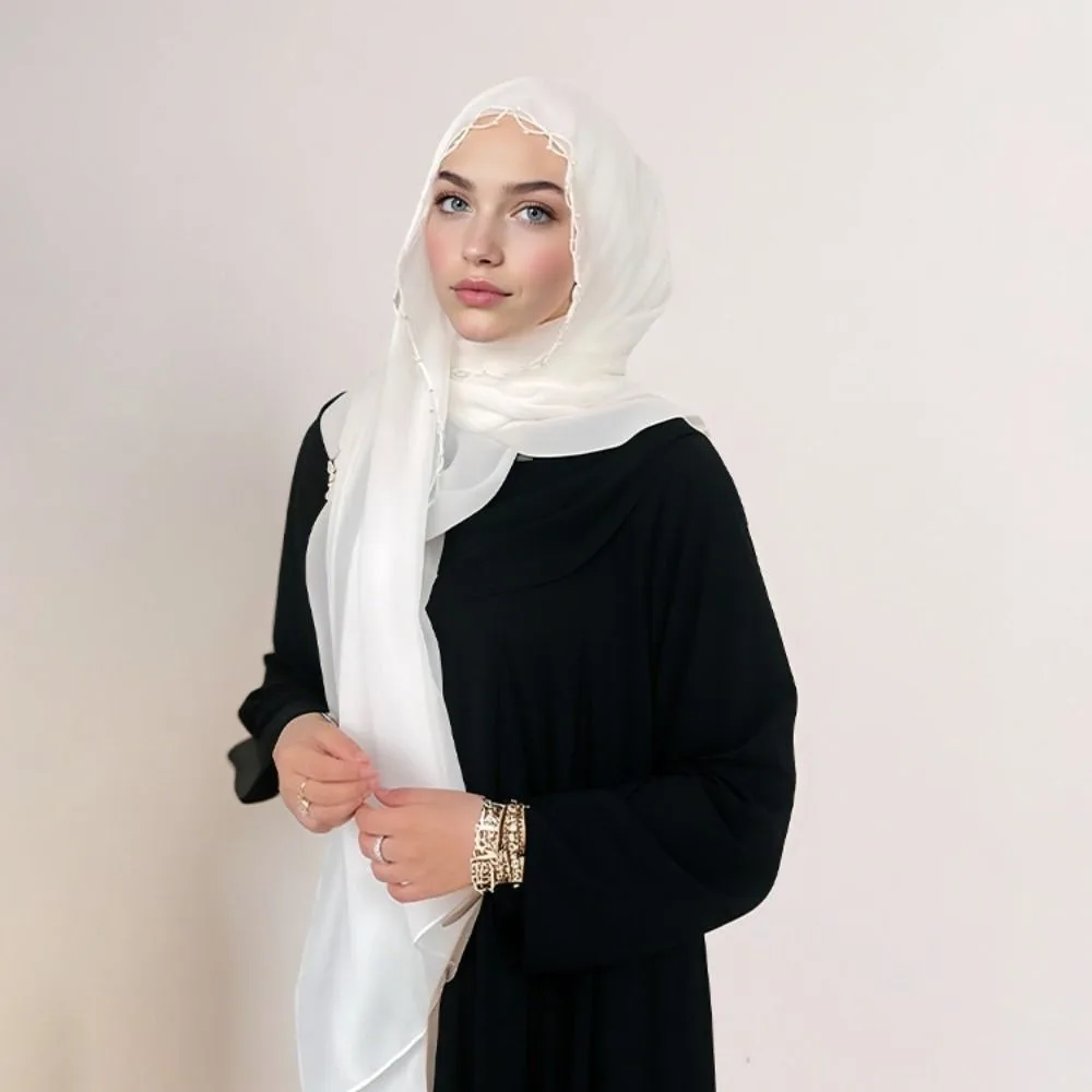أزياء الخرز الإسلامية عمامة اللؤلؤ الشيفون العرقية نمط وشاح رقيقة موجة سلسلة ديكور الحجاب وشاح يوميا