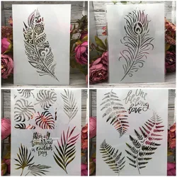 4Pcs A4 29cm Mandala Feather Leaves DIY Layering Stencils Wall Painting Scrapbook Coloring Embossing Album Decorative Template