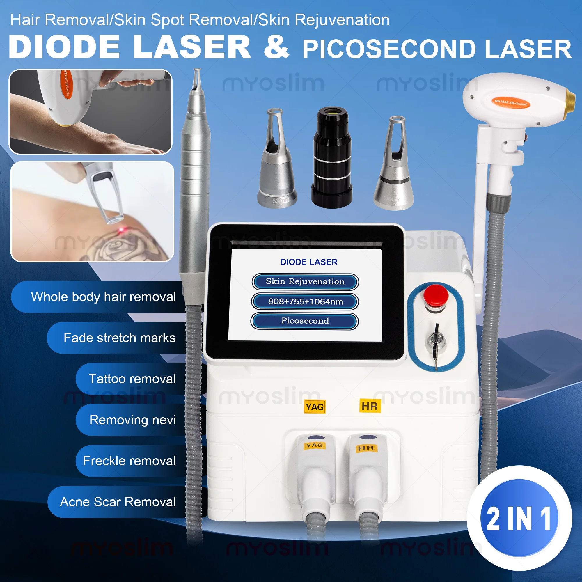 Soprano 4 Wavelength Diode Picosecond 2IN1 Machine Painless Permanent Hair Removal Tattoo Freckle Scar Removal Equipment