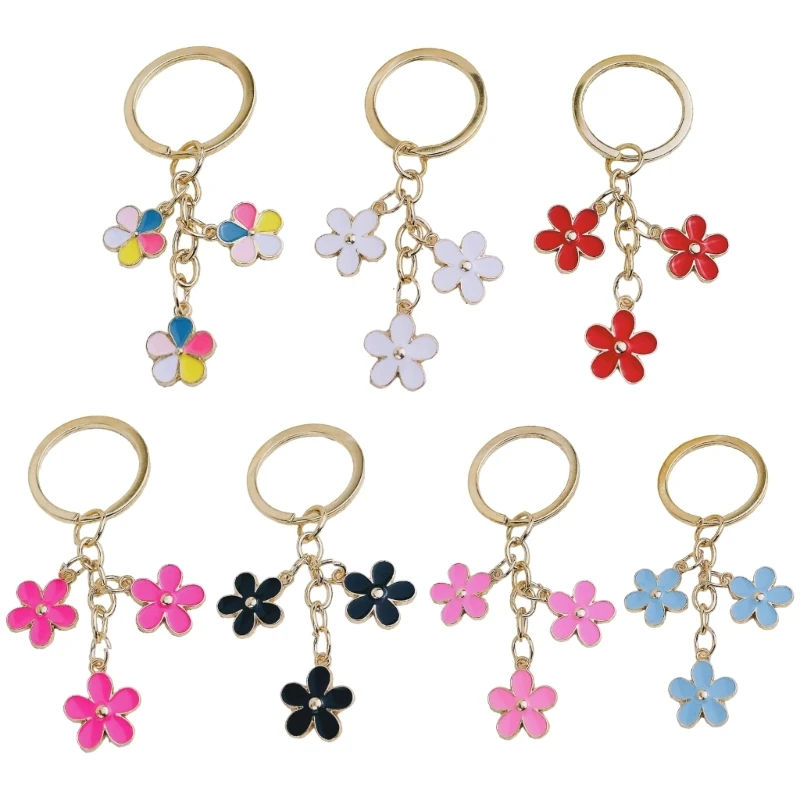 Eelgant Floral Keychain For Women Colorful Flower Keyring Pendant Alloy Key Holder Girls Bag Charm Accessories Gift