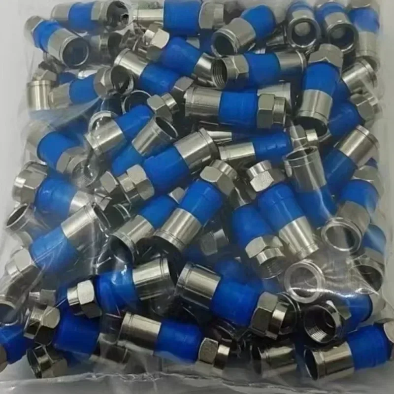 100PCS/bag Blue black yellow All-copper waterproof 75-5 RG6 extruded F-head British TV cable 24 shielded universal connector