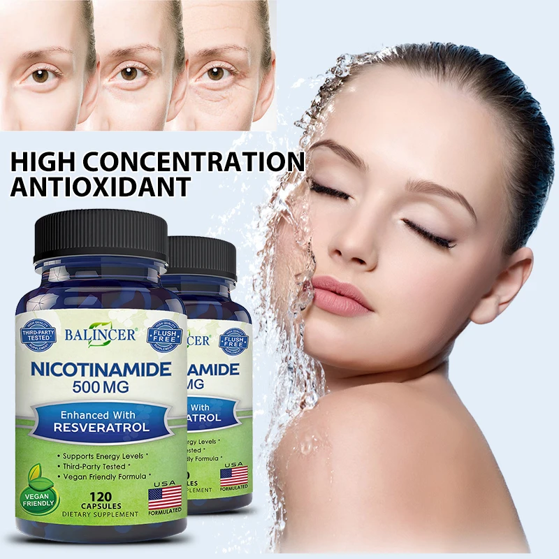 

Nicotinamide with Resveratrol - Vitamin B3 500mg - Support NAD, Anti Aging Skin Cell Health & Energy,120 Veggie Capsules