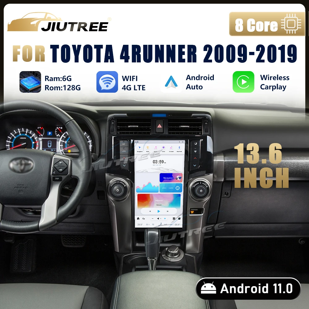 

Android 11, 13,6 дюймов для Toyota 4Runner 2009-2019, автомобильный радиоприемник, GPS, стерео навигация, мультимедийный плеер Tesla Carplay, головное устройство