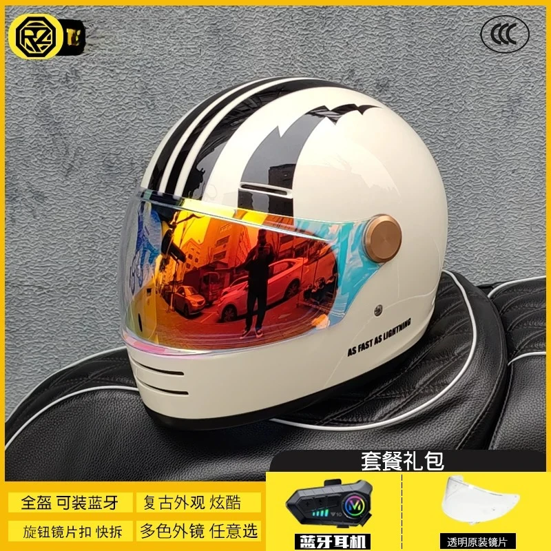 ORZ 男性女性レトロフルフェイスオートバイヘルメット 3C - Full Face Motorcycle Helmet With Bluetooth のレビューと価格