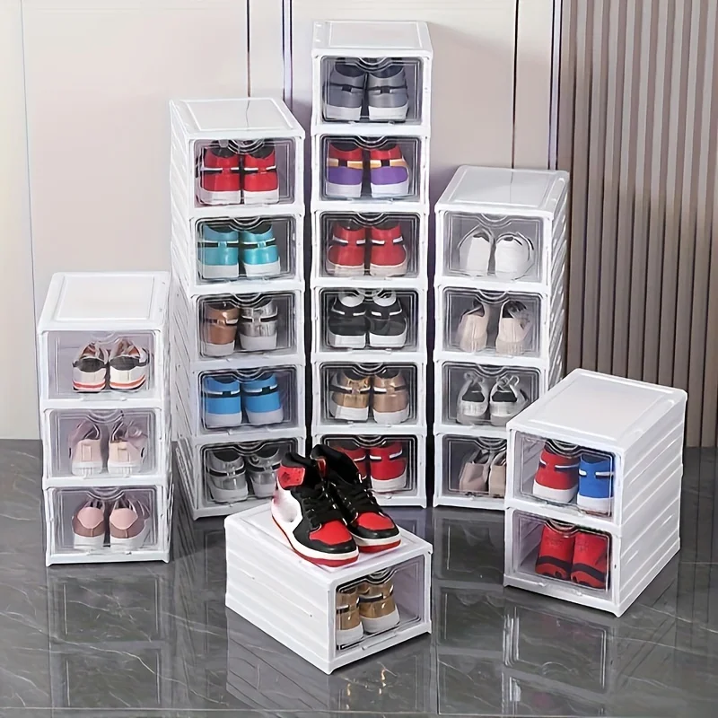 1pc Thickened Shoe Box, Transparent Multi-layer  Box, Simple Plastic Shoe Rack, Free Installation Foldable Shoe Cabinet With Lid