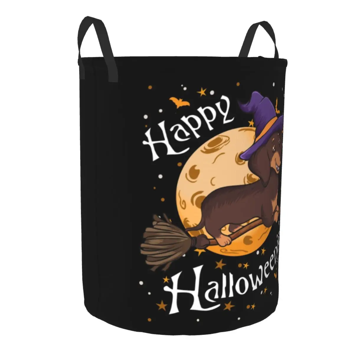 Halloweenie Dachshund Laundry Hamper Large Storage Basket Halloween Witch Wiener Broom Sausage Dog Girls Boys Toy Organizer
